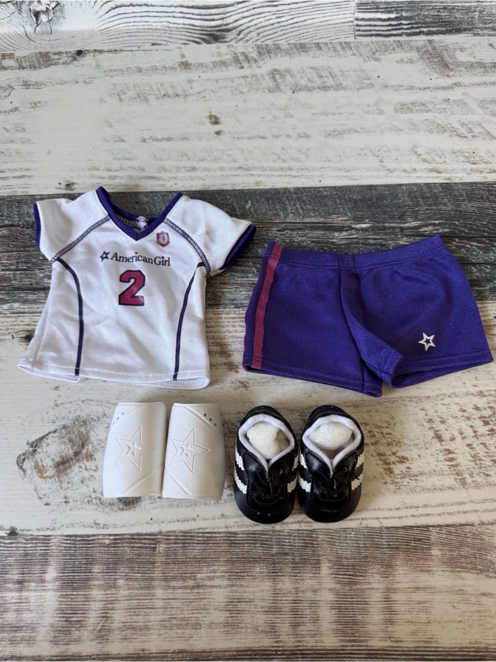My American Girl Doll SOCCER Outfit II - 18” Doll SHOES Guards TOP & Shorts Only